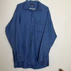 SULKA Men’s shirt long sleeve blue and black‎ size XLarge T  💯 Cotton